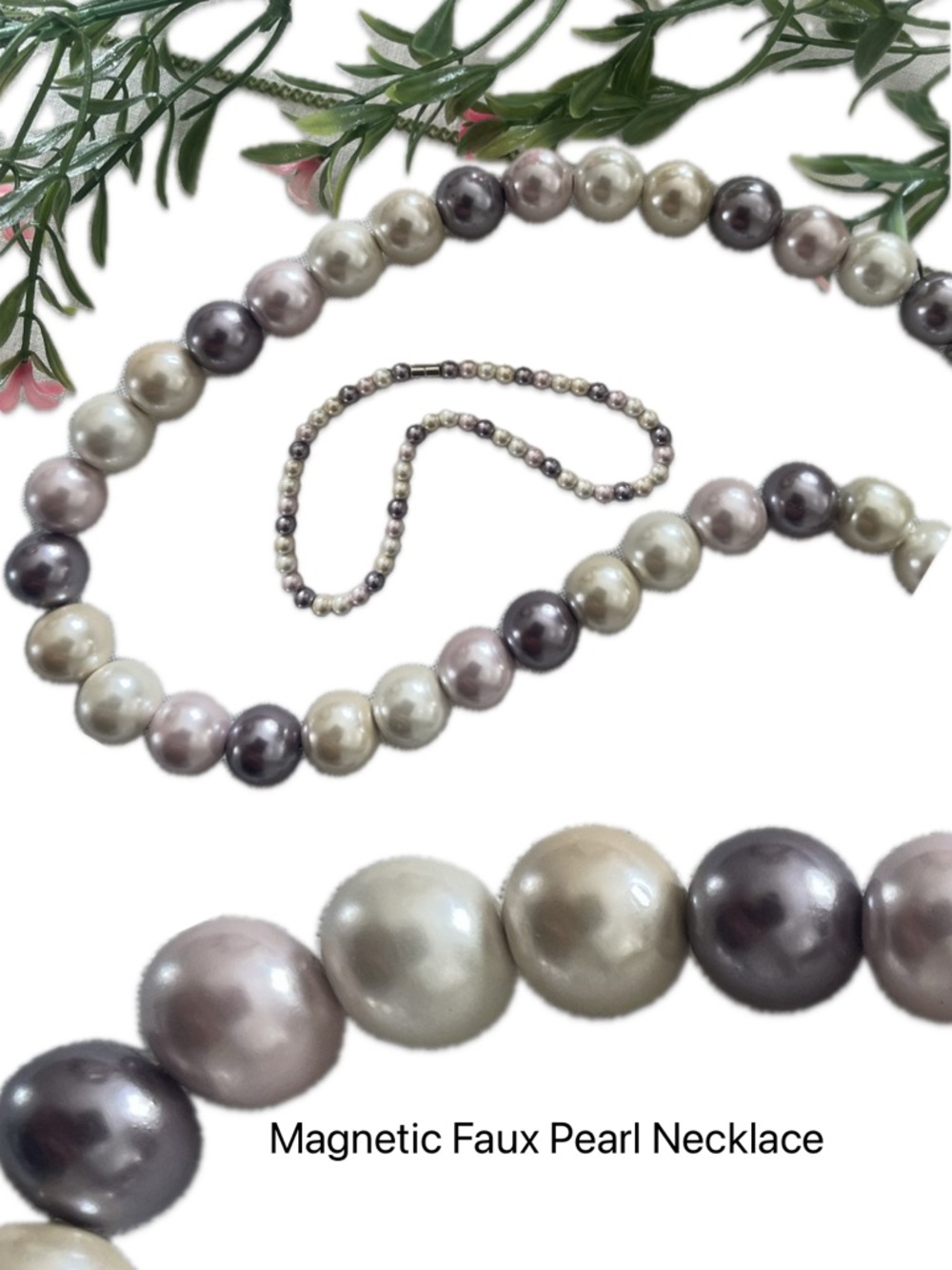 Multi Color Faux Pearl Magnetic Clasp Strand Necklace 18 Inch NWT